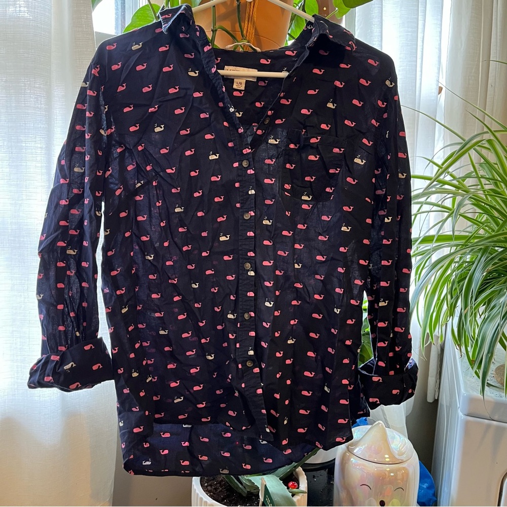 Merona Navy Pink Whale Button up